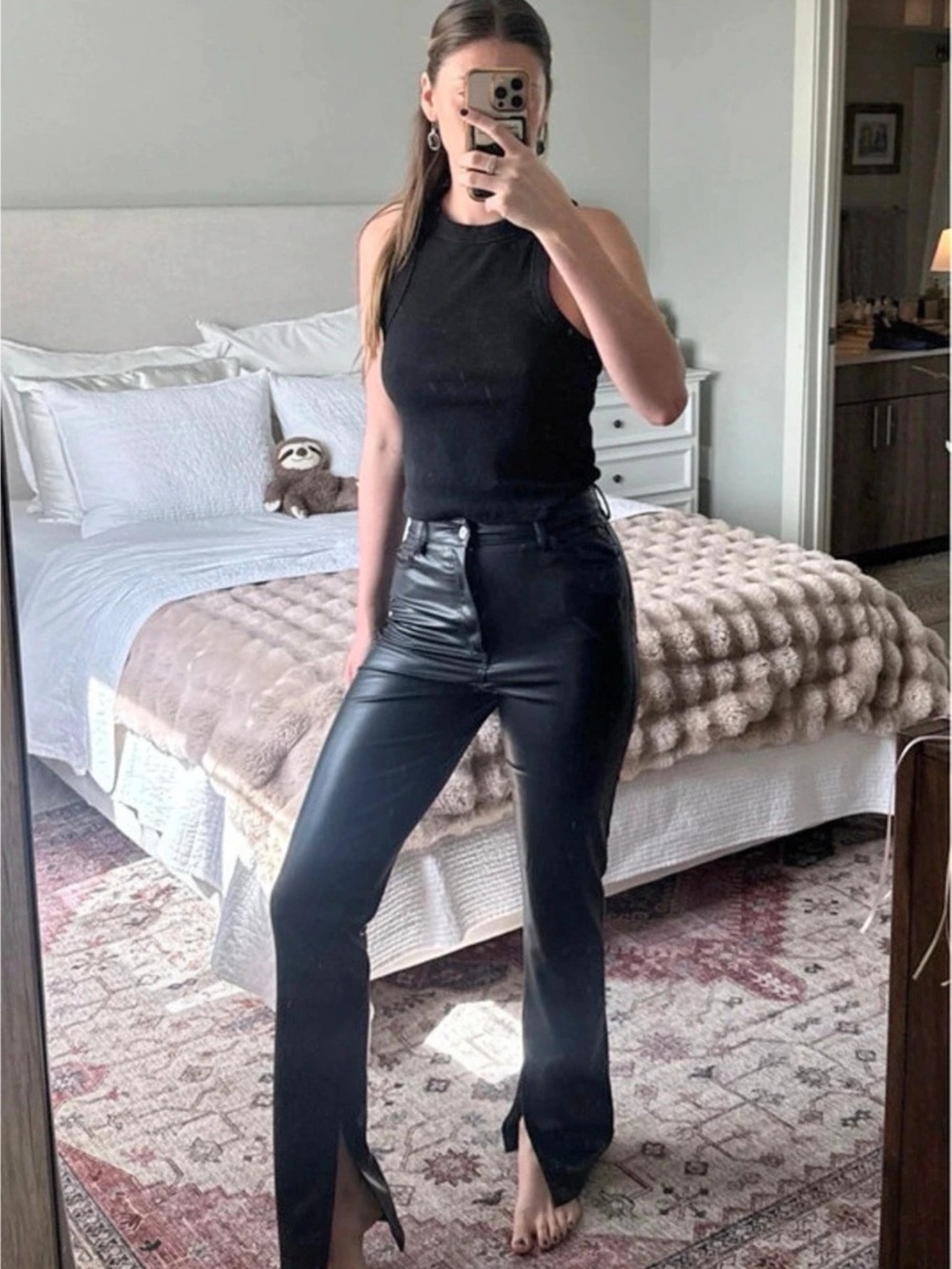 Zara Women's Black Faux Leather Flare Pants